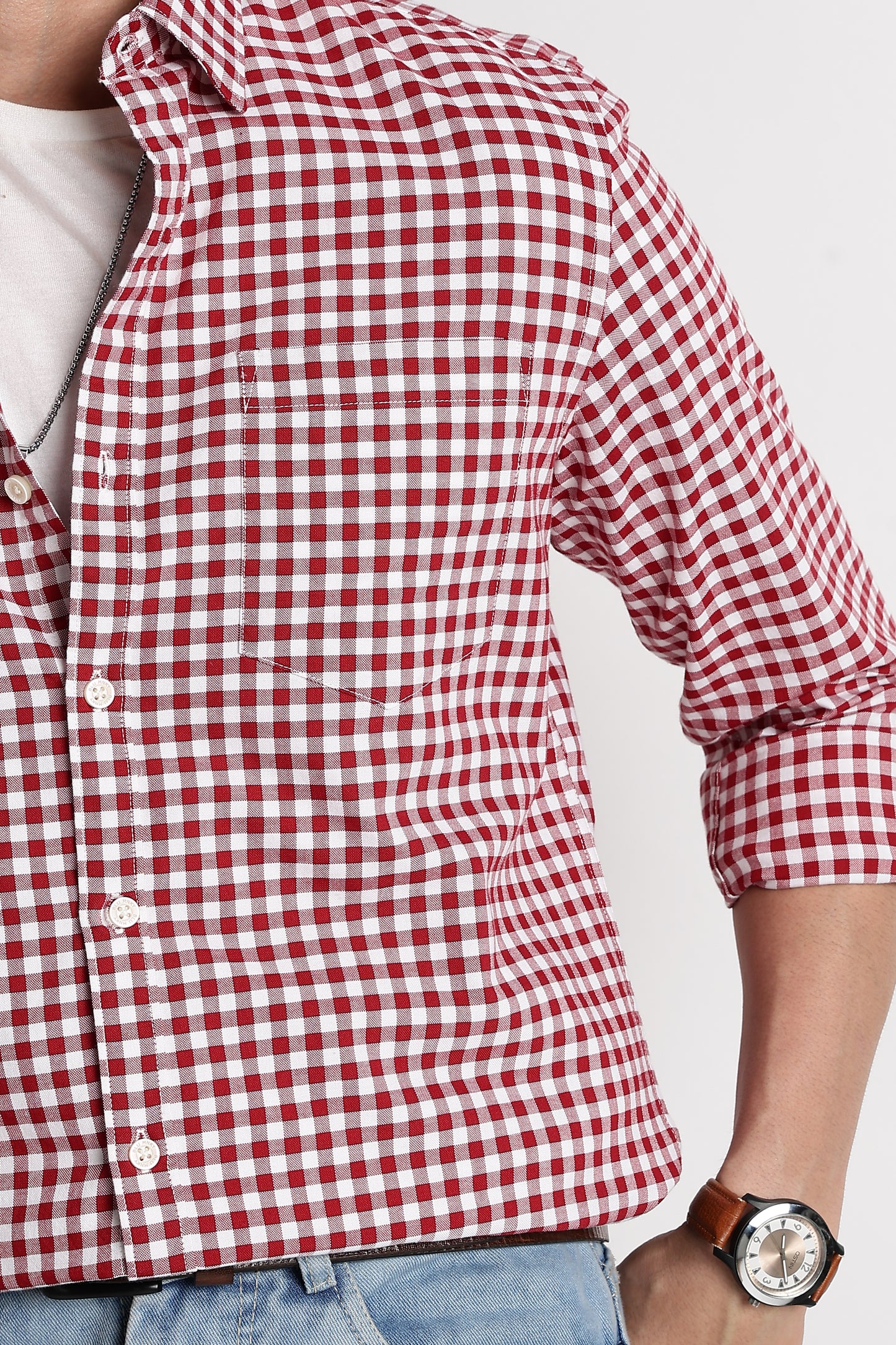 Classic Oxford Check Shirt for Men Red