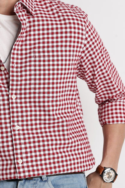 Classic Oxford Check Shirt for Men Red