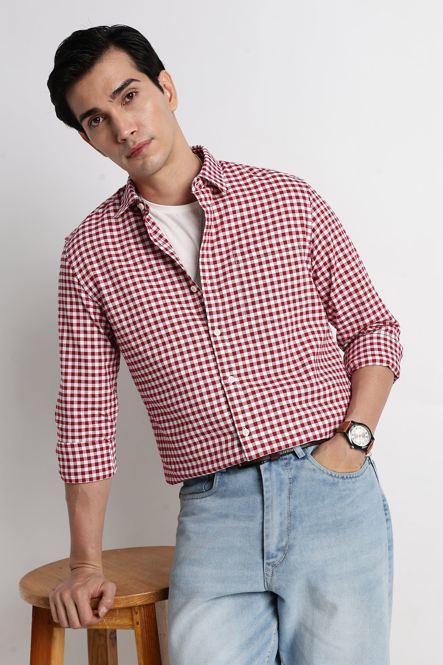 Classic Oxford Check Shirt for Men Red