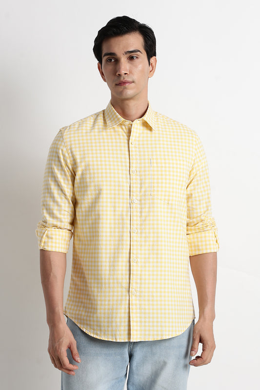 Classic Oxford Check Shirt for Men Yellow