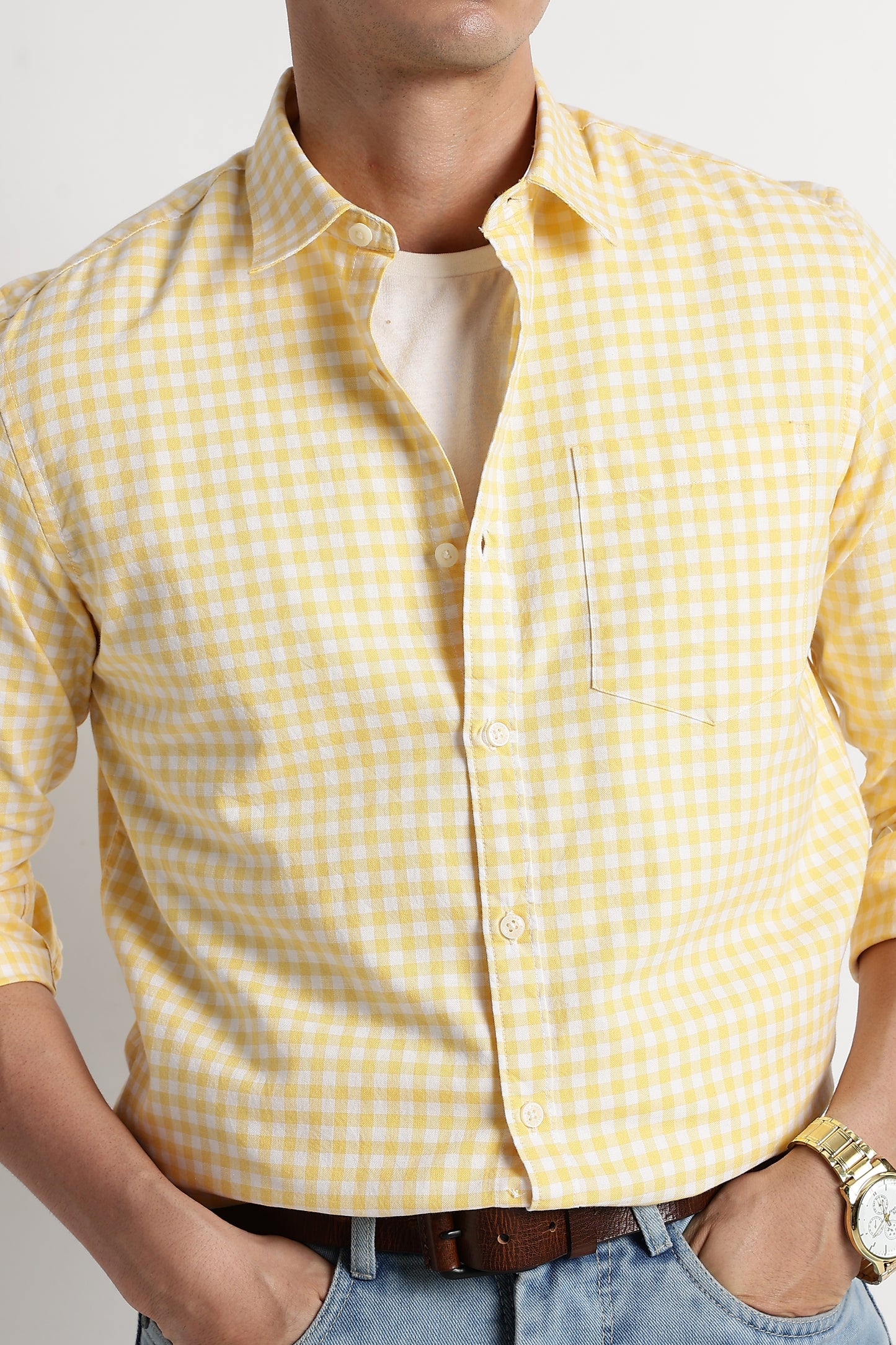 Classic Oxford Check Shirt for Men Yellow
