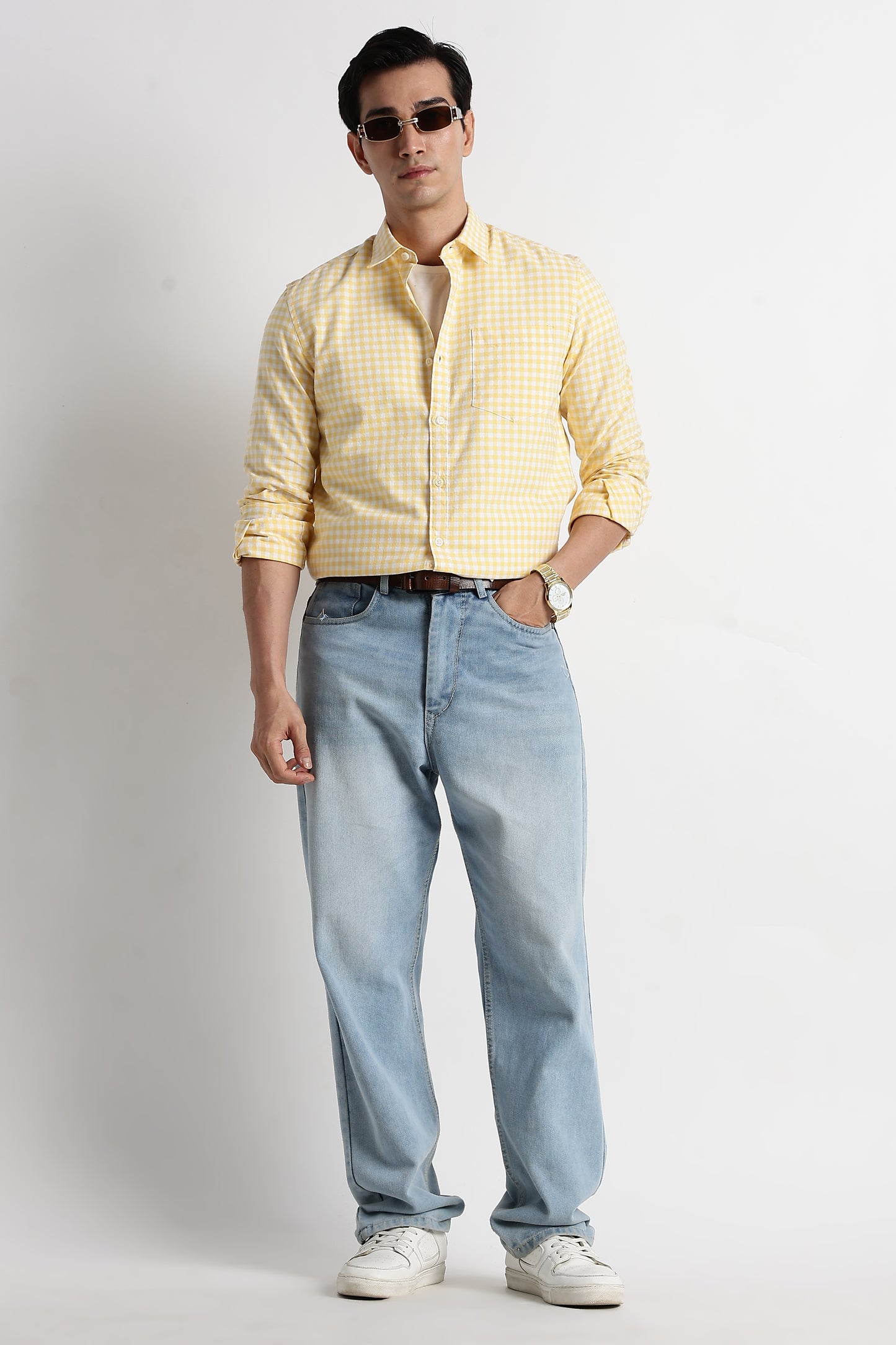Classic Oxford Check Shirt for Men Yellow