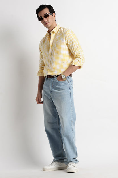Classic Oxford Check Shirt for Men Yellow