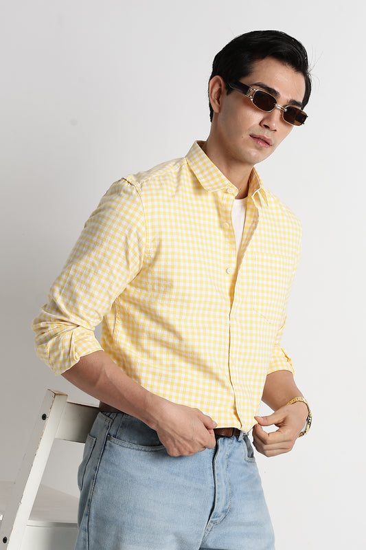 Classic Oxford Check Shirt for Men Yellow