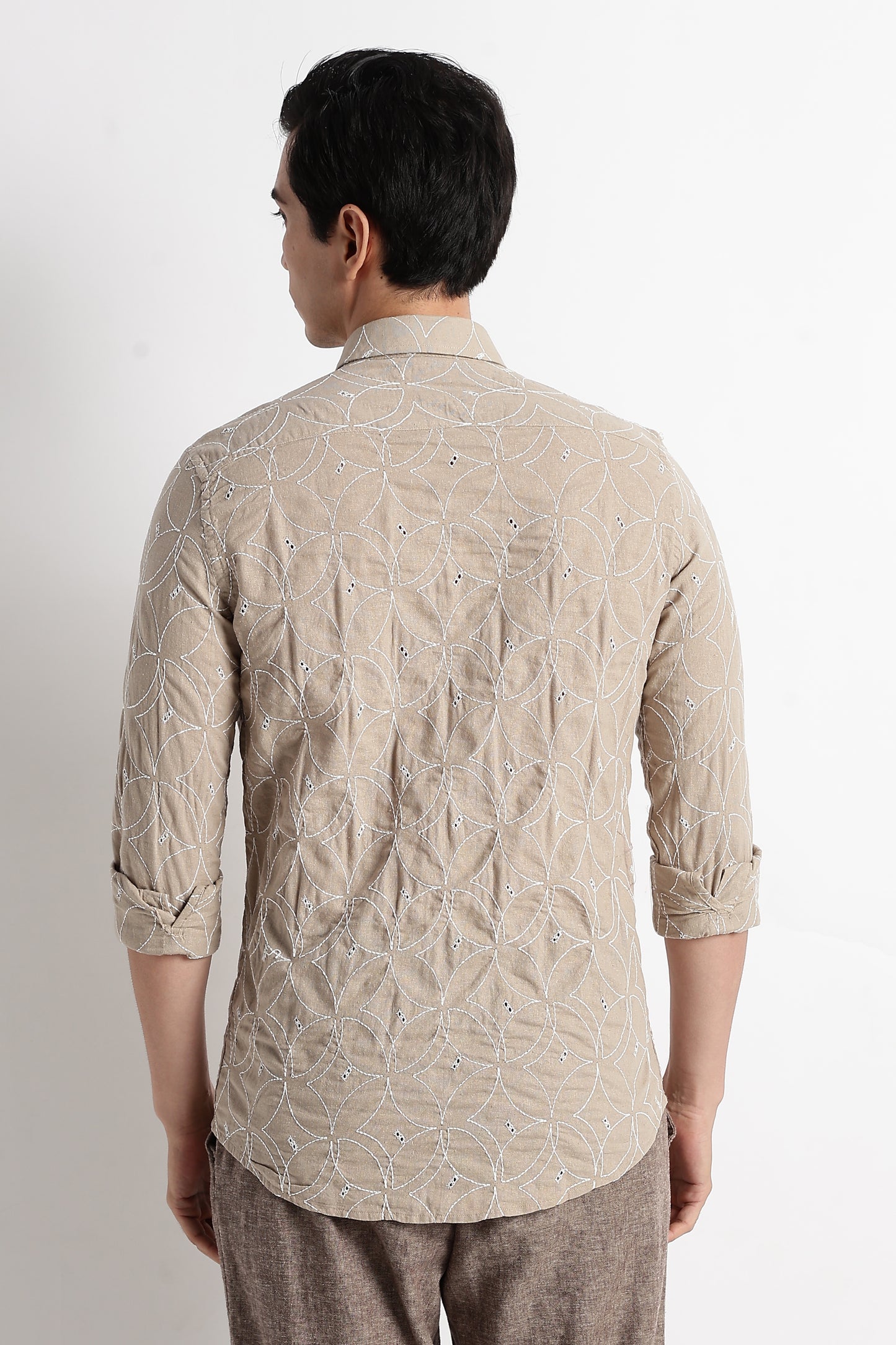 Textured Shirt with Embroidery Cream