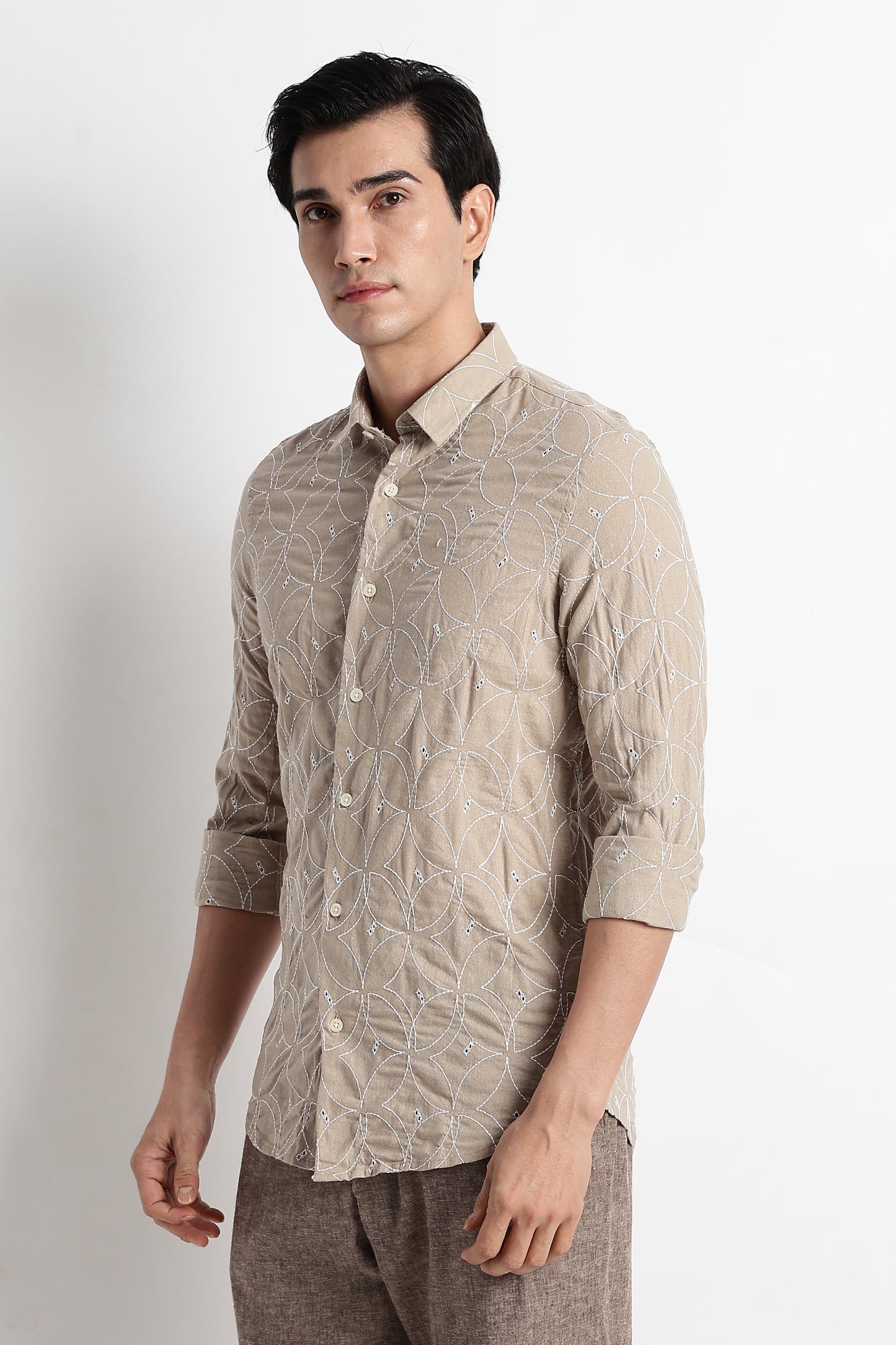 Textured Shirt with Embroidery Cream