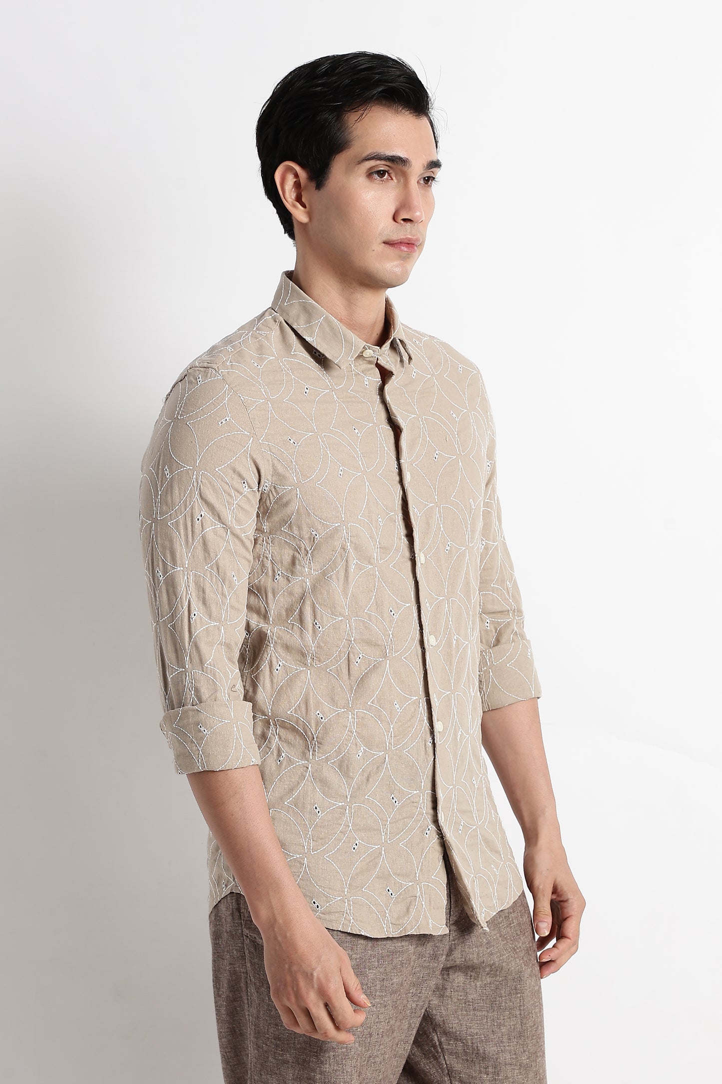 Textured Shirt with Embroidery Cream