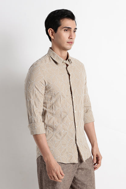 Textured Shirt with Embroidery Cream