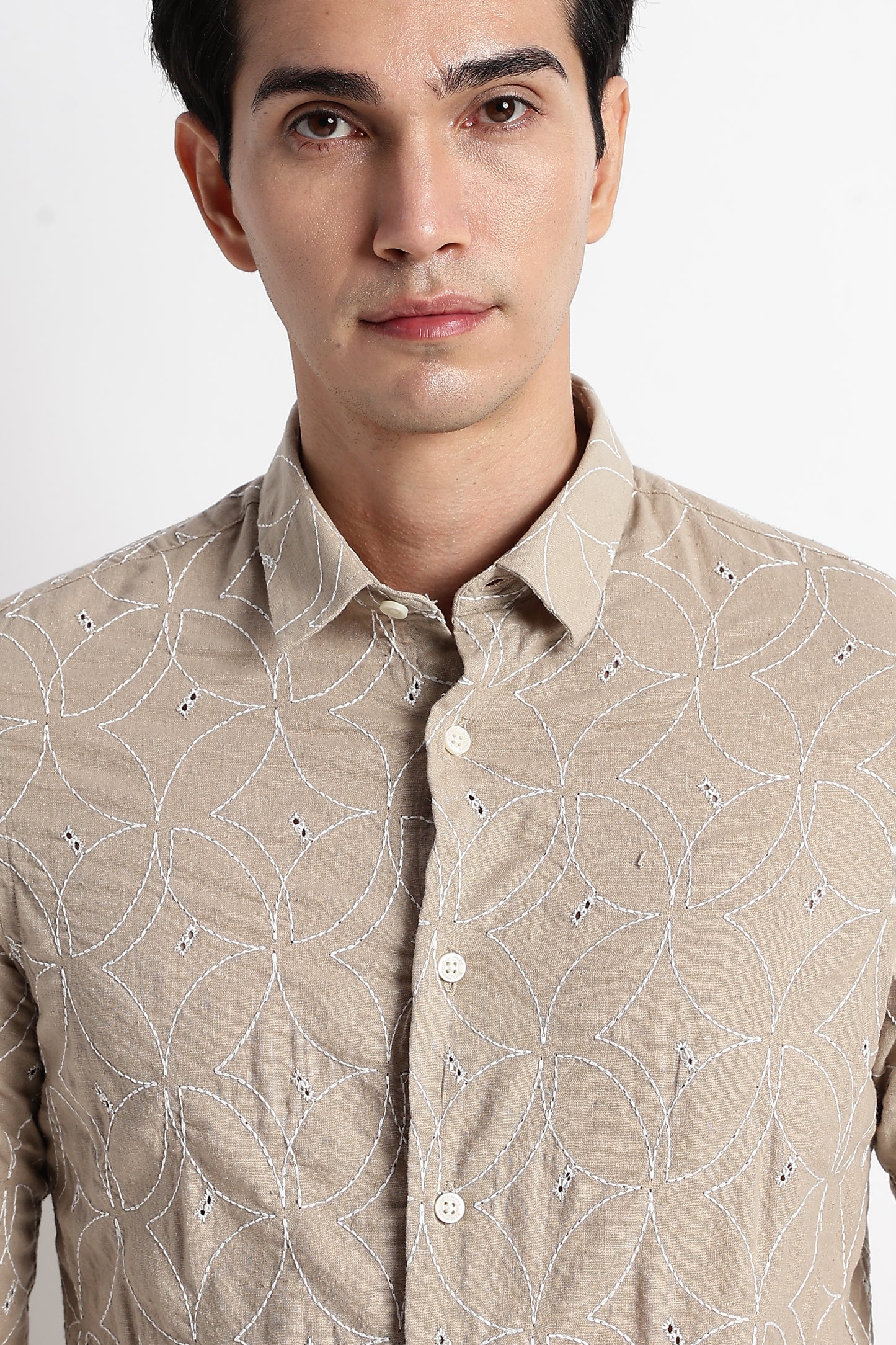 Textured Shirt with Embroidery Cream