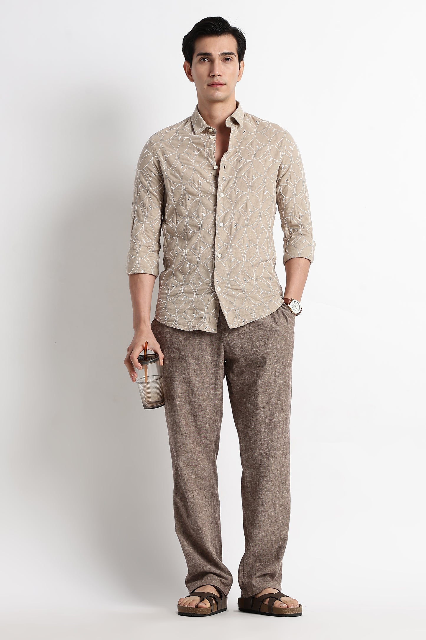 Textured Shirt with Embroidery Cream