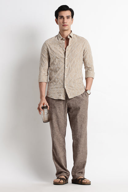 Textured Shirt with Embroidery Cream