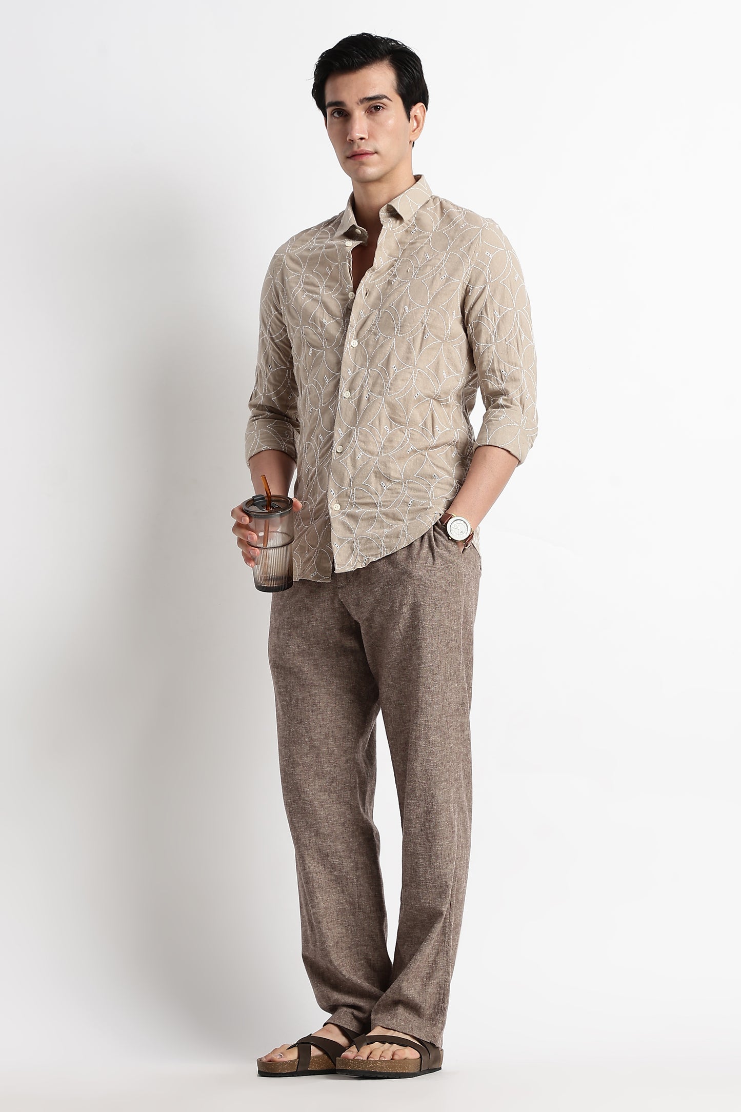 Textured Shirt with Embroidery Cream