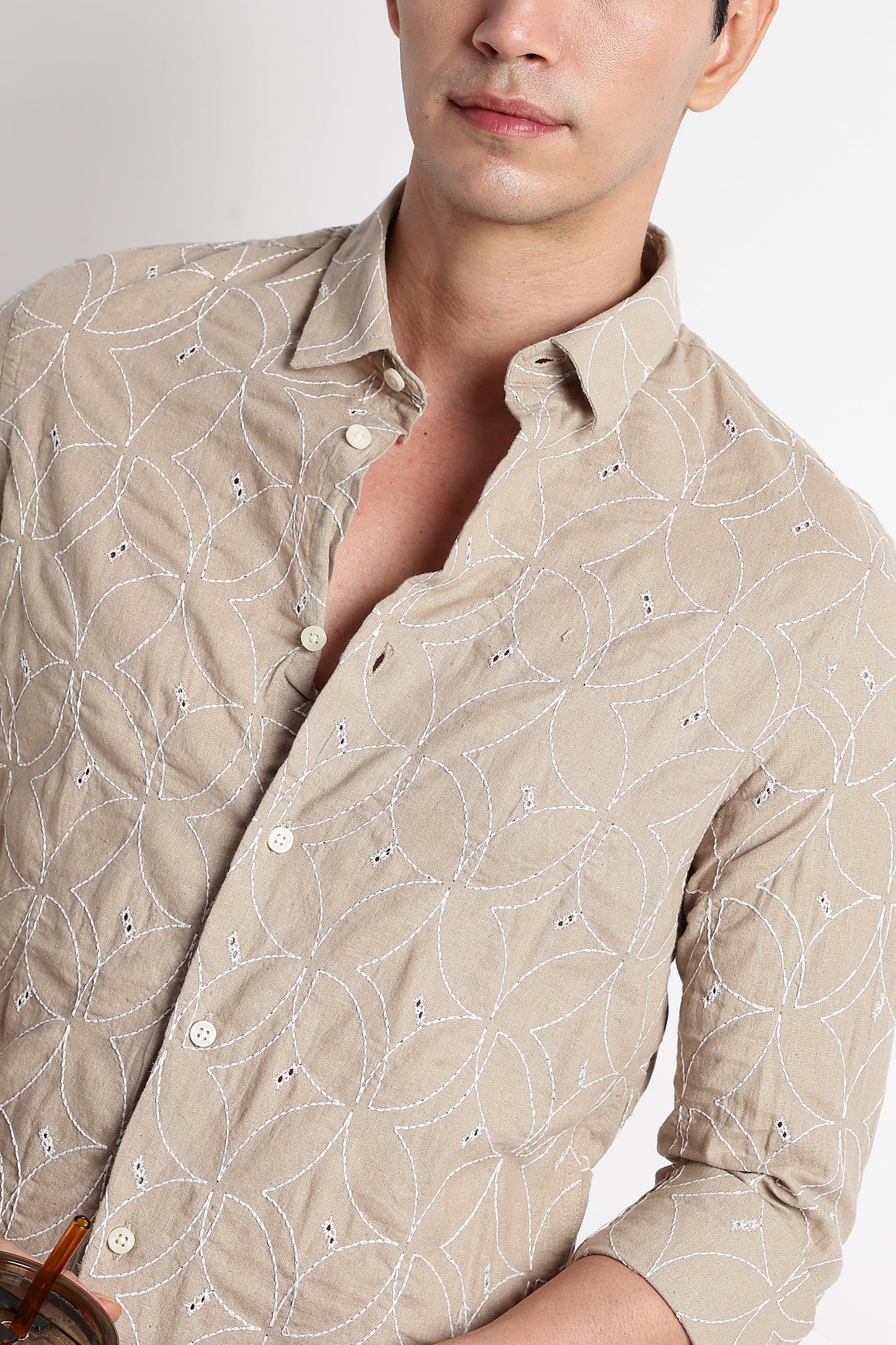 Textured Shirt with Embroidery Cream