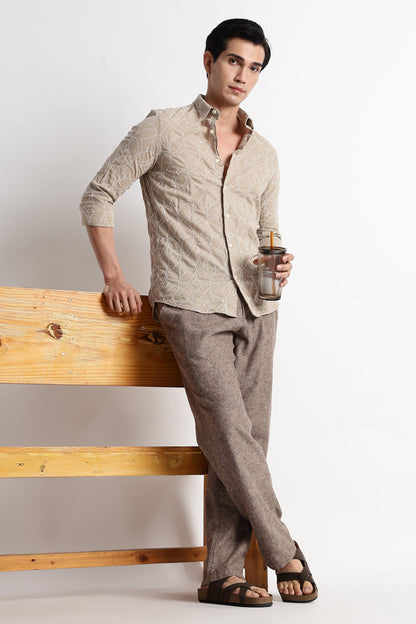 Textured Shirt with Embroidery Cream