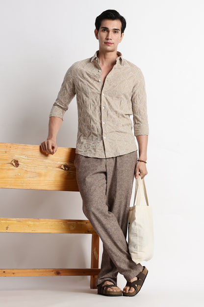 Textured Shirt with Embroidery Lt Brown