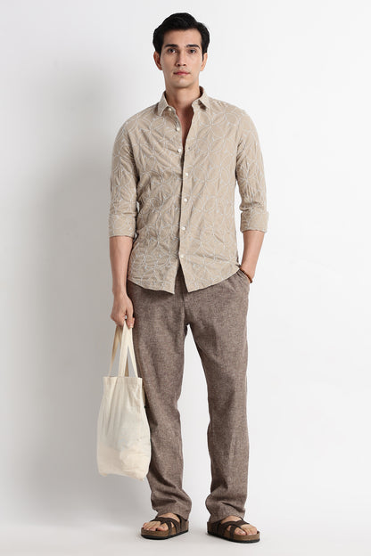 Textured Shirt with Embroidery Lt Brown
