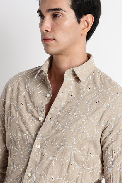 Textured Shirt with Embroidery Lt Brown