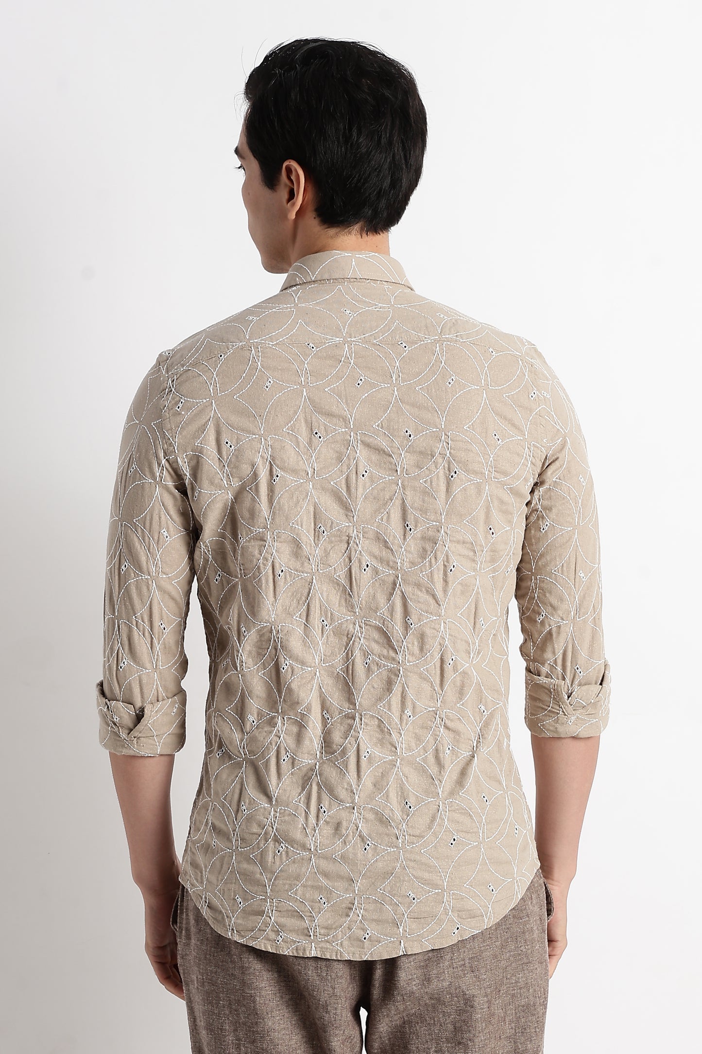 Textured Shirt with Embroidery Lt Brown