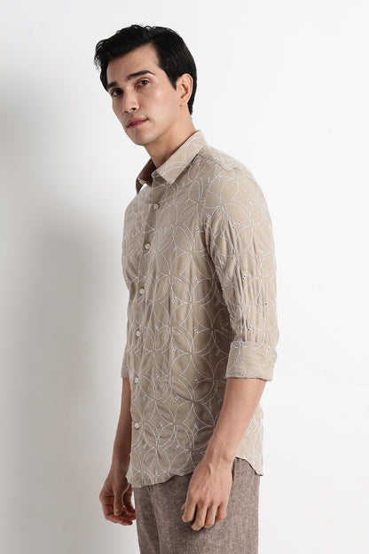 Textured Shirt with Embroidery Lt Brown