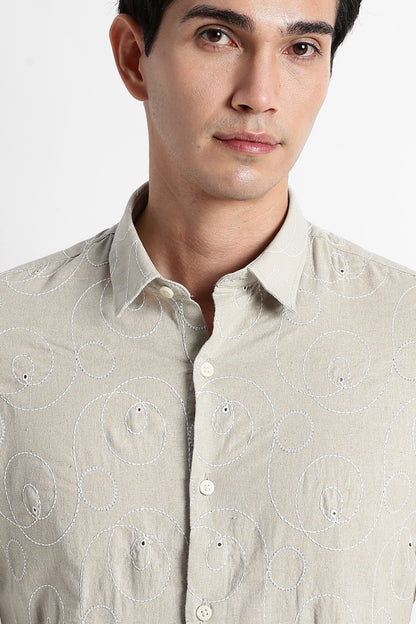 Textured Embroidered Shirt Lt Green