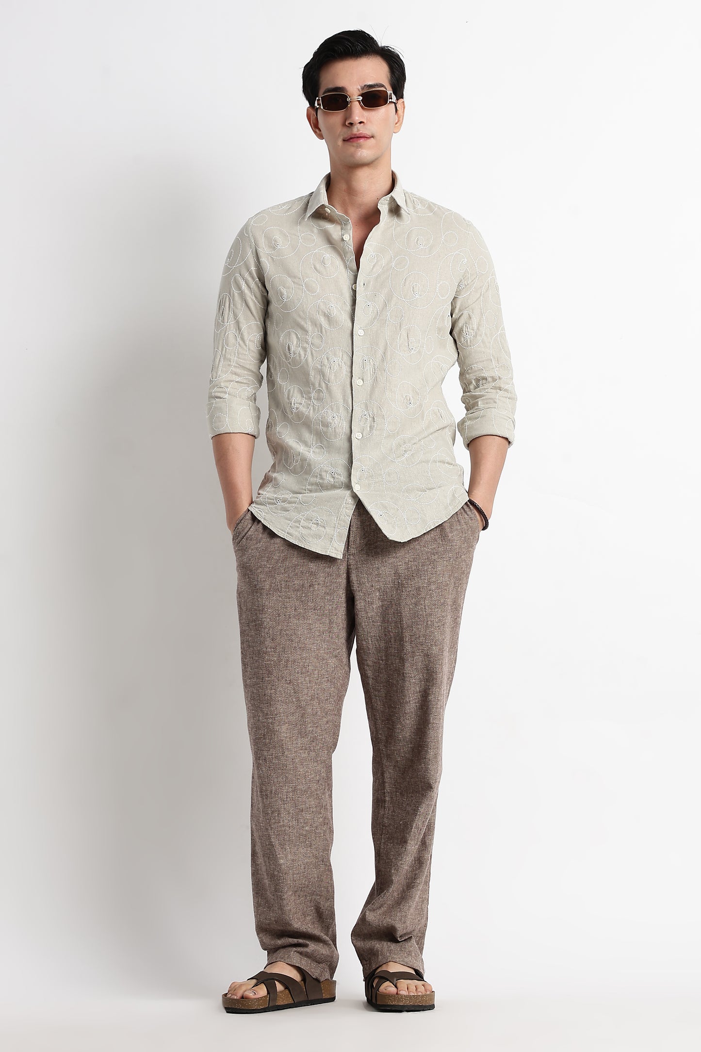 Textured Embroidered Cotton Shirt Lt Green