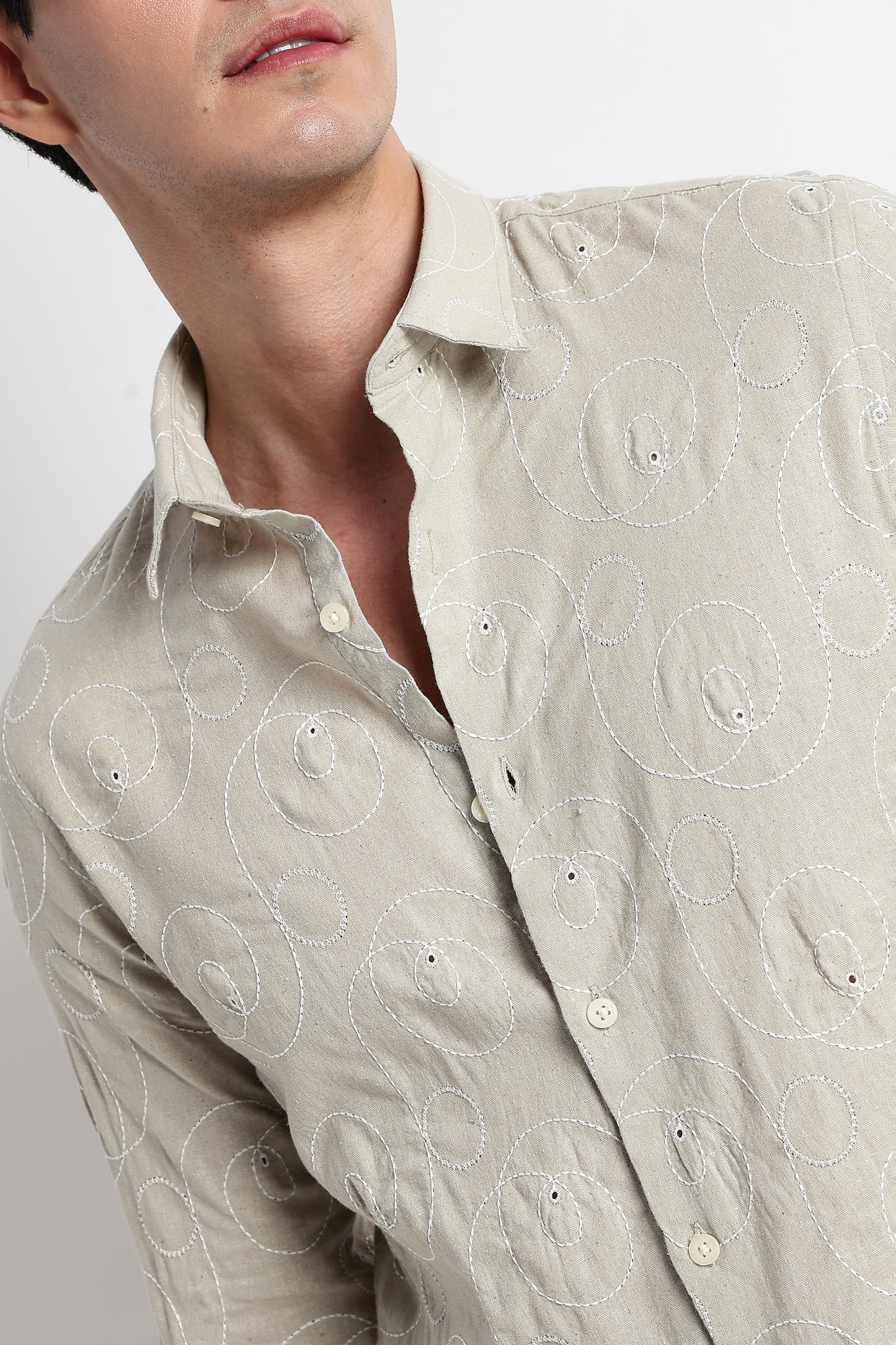 Textured Embroidered Cotton Shirt Lt Green