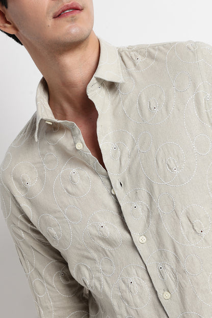 Textured Embroidered Shirt Lt Green