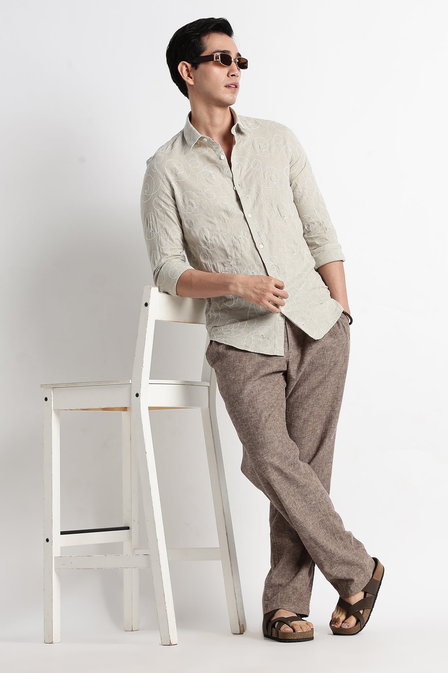 Textured Embroidered Cotton Shirt Lt Green