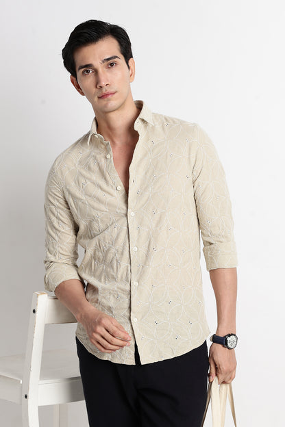Textured Shirt with Embroidery Beige