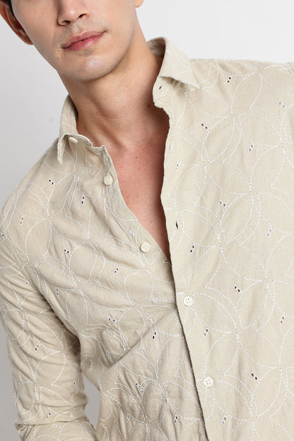 Textured Shirt with Embroidery Beige