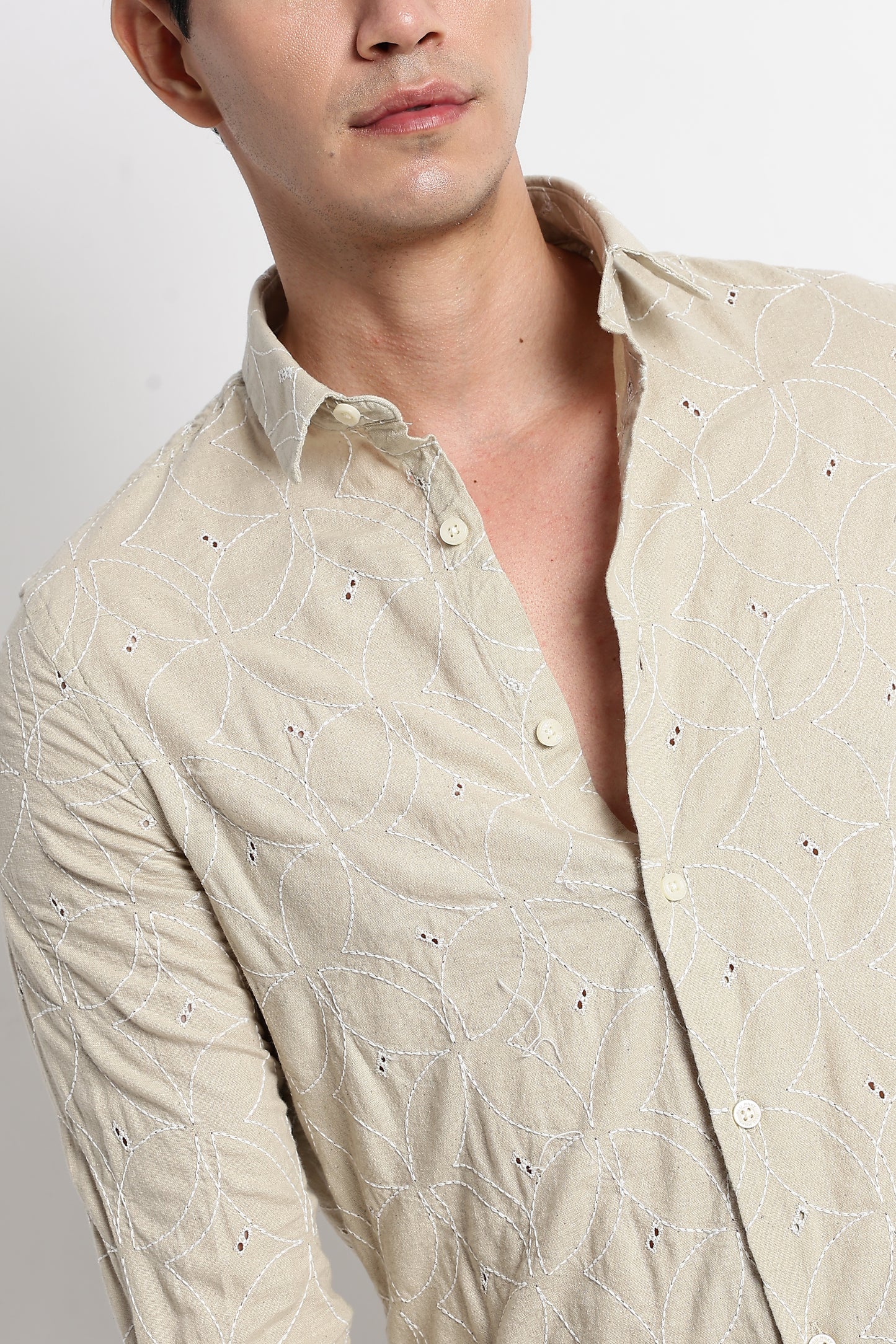 Textured Shirt with Embroidery Beige