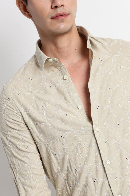 Textured Shirt with Embroidery Beige
