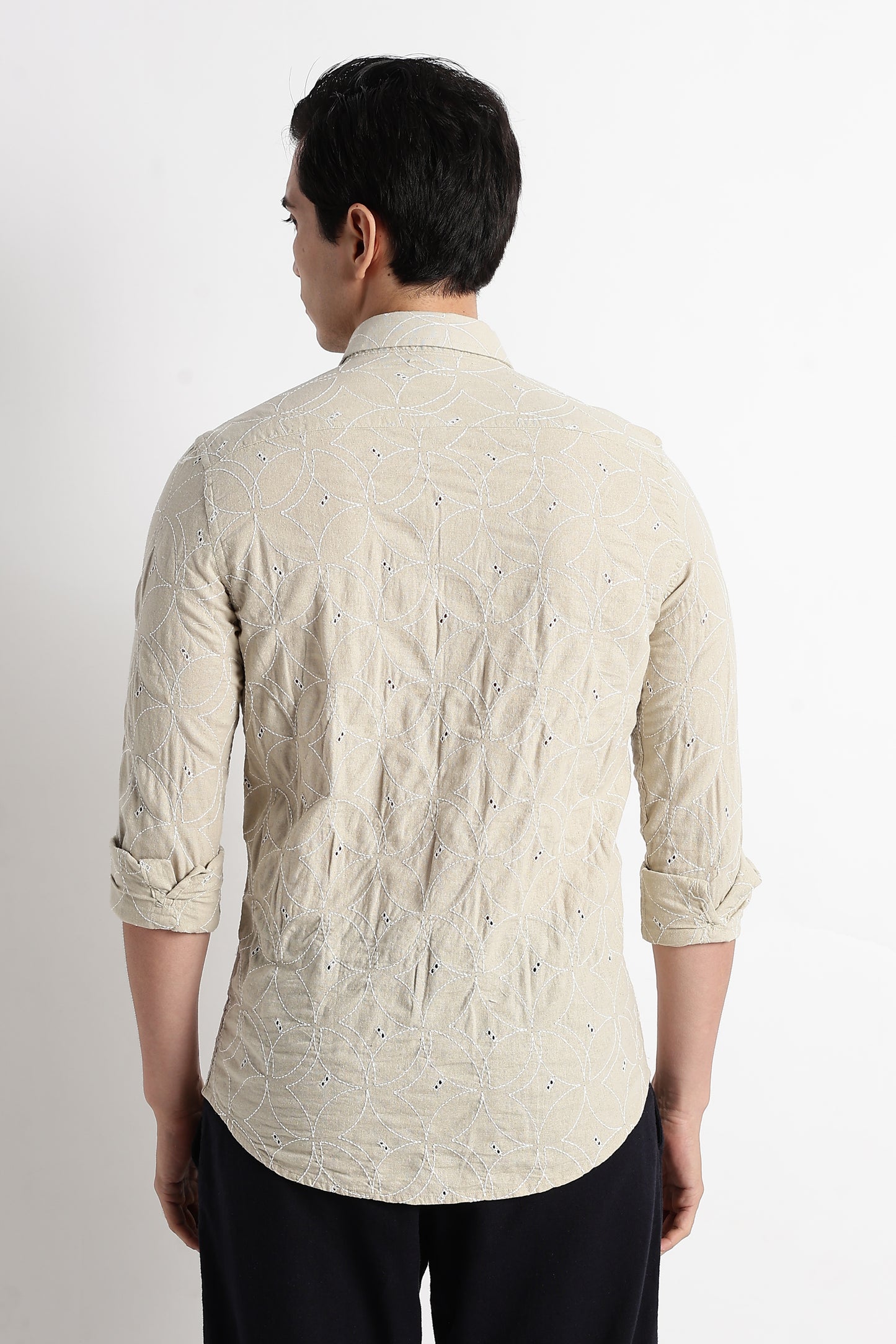 Textured Shirt with Embroidery Beige