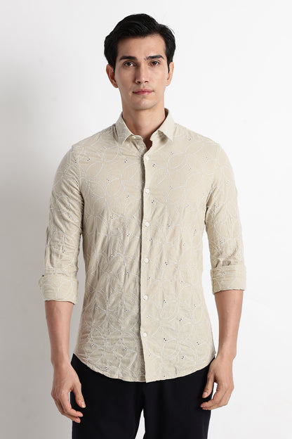 Textured Shirt with Embroidery Beige