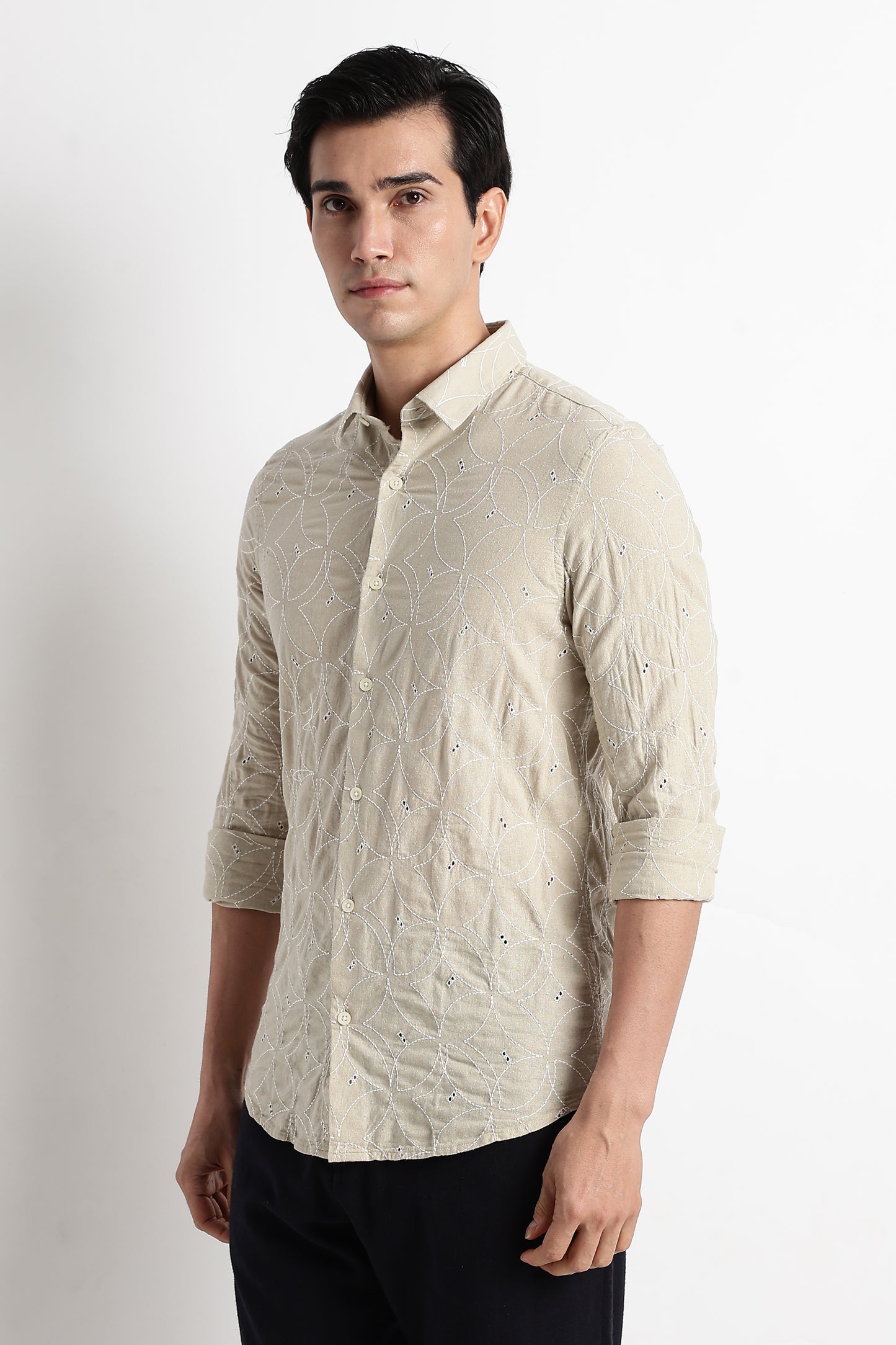 Textured Shirt with Embroidery Beige