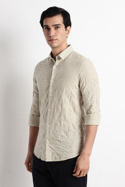 Textured Shirt with Embroidery Beige