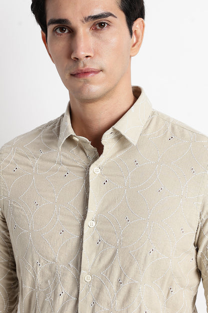 Textured Shirt with Embroidery Beige