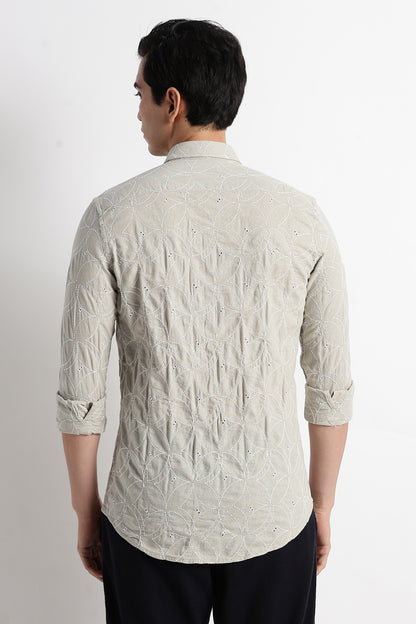 Textured Shirt with Embroidery Lt Green