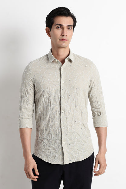 Textured Shirt with Embroidery Lt Green