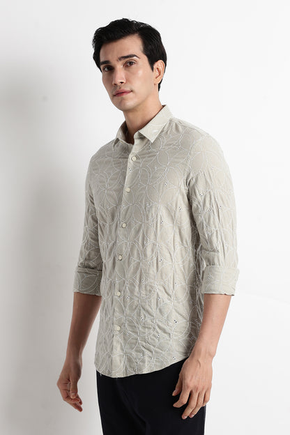 Textured Shirt with Embroidery Lt Green