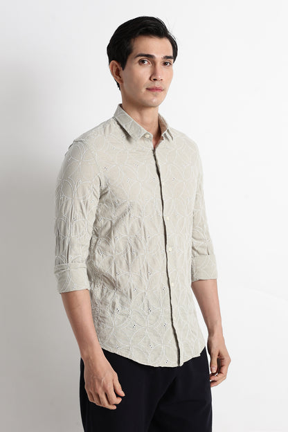 Textured Shirt with Embroidery Lt Green