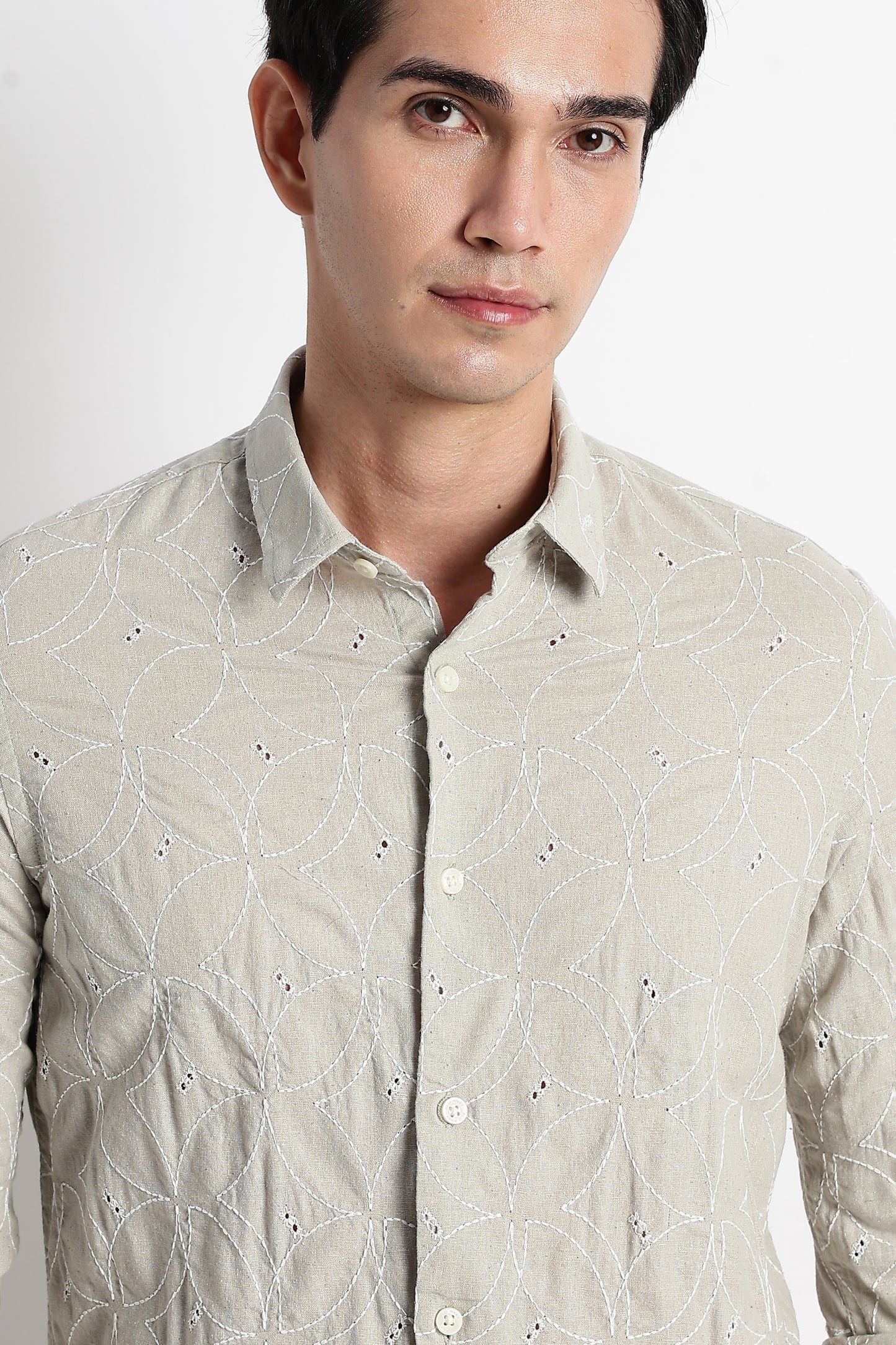 Textured Shirt with Embroidery Lt Green