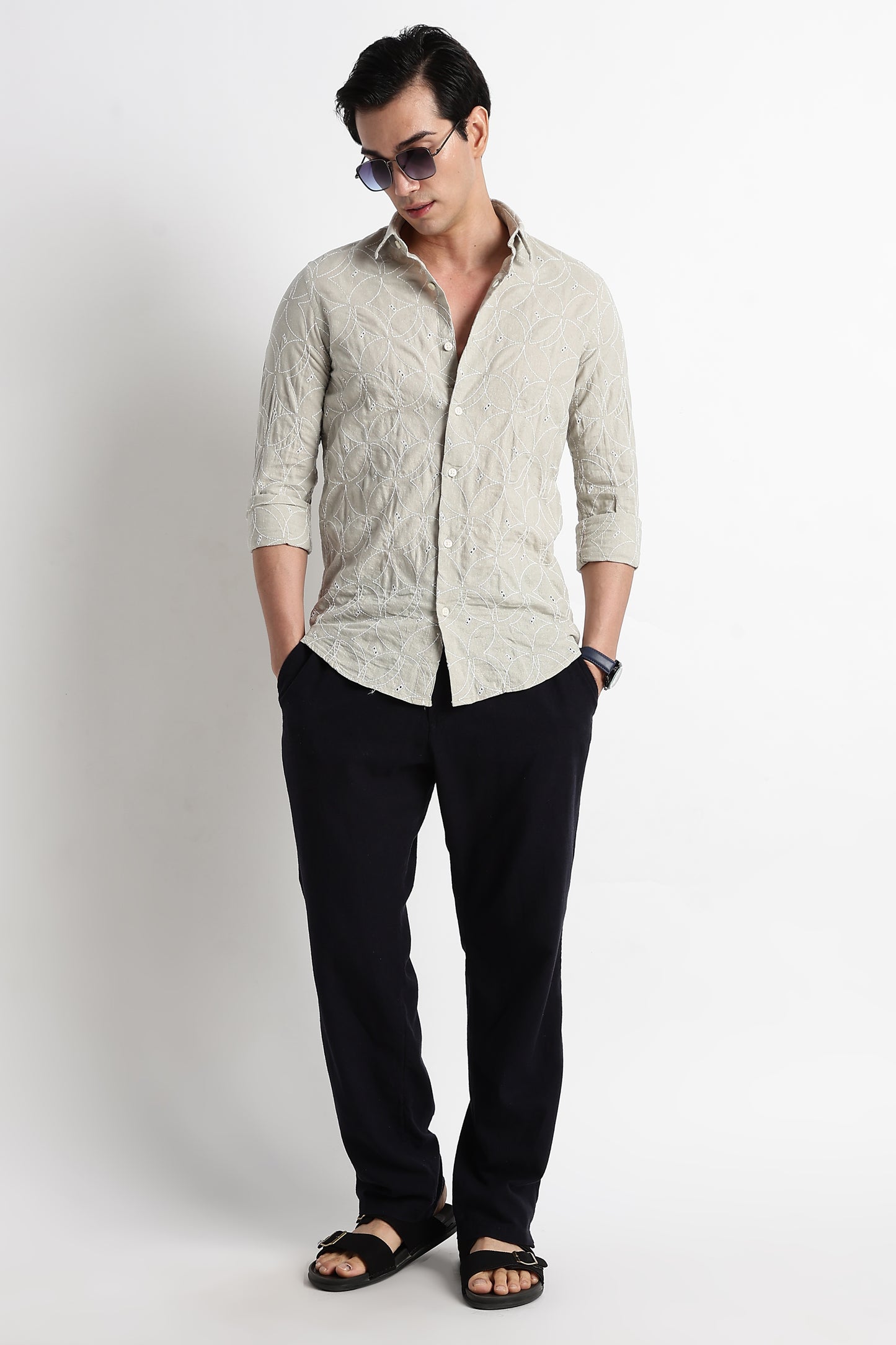 Textured Shirt with Embroidery Lt Green