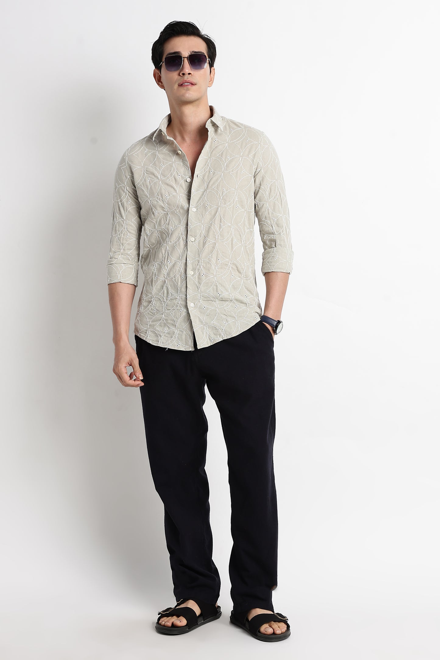 Textured Shirt with Embroidery Lt Green