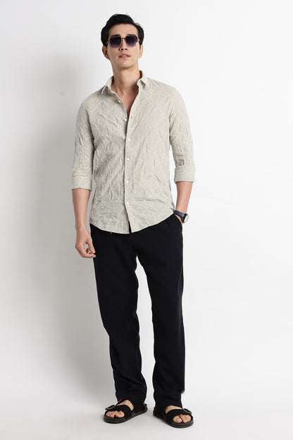 Textured Shirt with Embroidery Lt Green