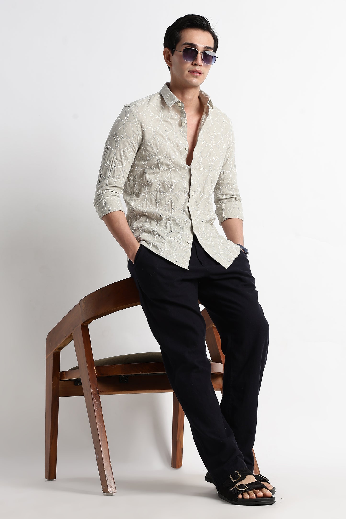 Textured Shirt with Embroidery Lt Green