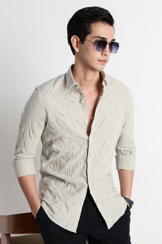 Textured Shirt with Embroidery Lt Green