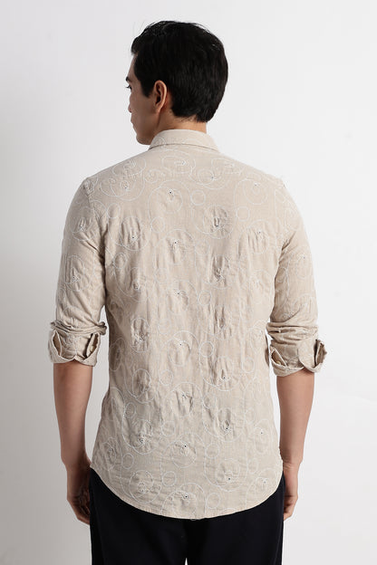 Textured Embroidered Shirt Cream