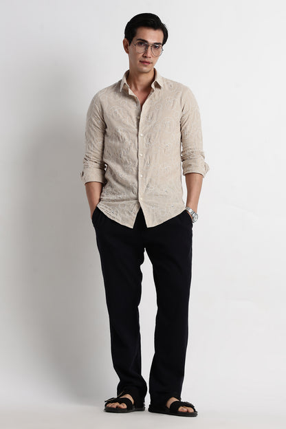 Textured Embroidered Shirt Cream