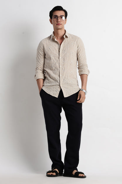 Textured Embroidered Shirt Cream
